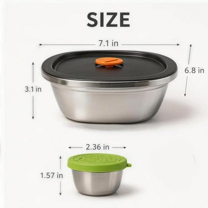 50 Oz Stainless Steel Salad Bowl with Lid, 3 Pack Salad Container for Lunch, Reusable Sealed Meal Prep Bowls with Sauce Dishes and Date Dial, Leak Proof Design for Picnic Kitchen Daily Use