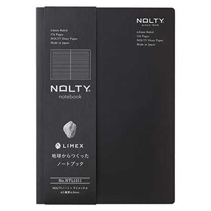 NOLTY NOTE × LIMEX, A5 Ruled Line Notebook, 6.00mm, 176 Sheets, Granite Black, NTL1311 - color: Ruled Line: Granite Black