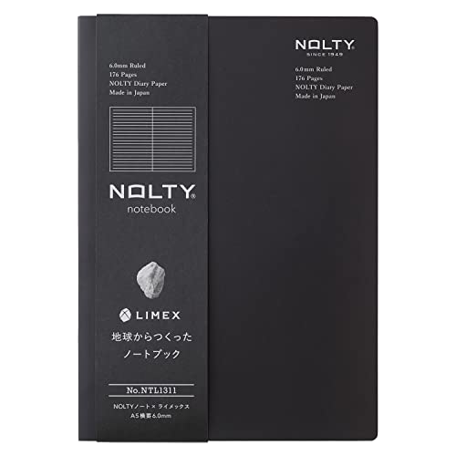 NOLTY NOTE × LIMEX, A5 Ruled Line Notebook, 6.00mm, 176 Sheets, Granite Black, NTL1311 - color: Ruled Line: Granite Black