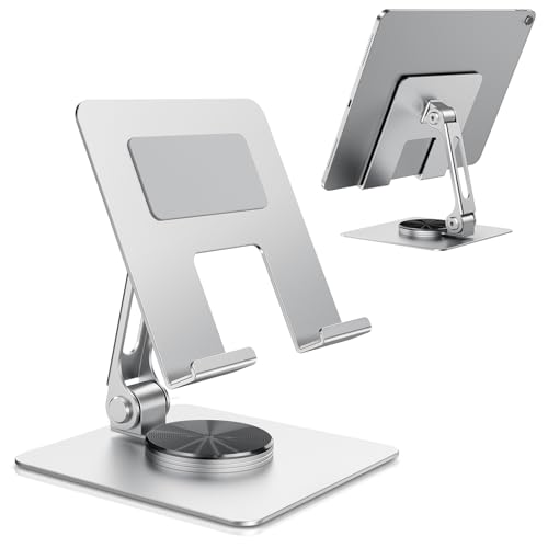 TIGRIS 360° Rotating Tablet Stand for iPad, Adjustable Foldable Metal Desk Stand, Stable Portable Tablet Holder for Office, Kitchen, Video Calls, Compatible with iPad Pro/Air/Mini, Kindle, Surface
