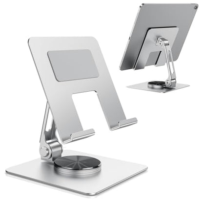 TIGRIS 360° Rotating Tablet Stand for iPad, Adjustable Foldable Metal Desk Stand, Stable Portable Tablet Holder for Office, Kitchen, Video Calls, Compatible with iPad Pro/Air/Mini, Kindle, Surface