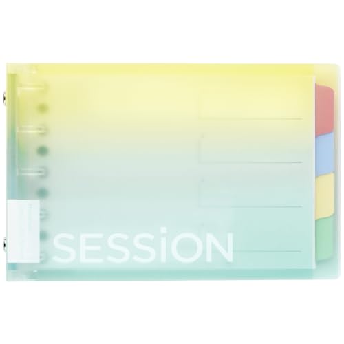 Maruman Session 5‑Ring Binder with Flexible Translucent Cover, Mini Size, 3.8" x 6", Includes 4 Erasable Tabbed Dividers, Holds up to 60 Sheets, Lemon Soda, Made in Japan - color: Gradient Lemon Soda, size: ミニ