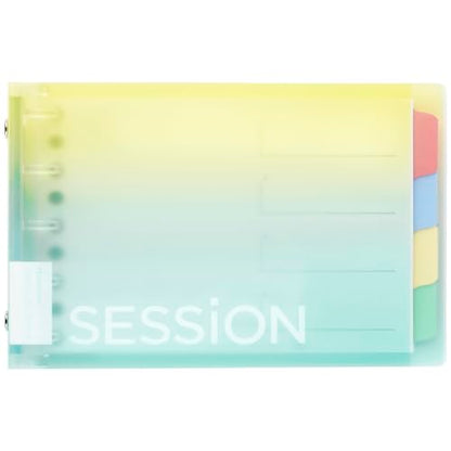 Maruman Session 5‑Ring Binder with Flexible Translucent Cover, Mini Size, 3.8" x 6", Includes 4 Erasable Tabbed Dividers, Holds up to 60 Sheets, Lemon Soda, Made in Japan - color: Gradient Lemon Soda, size: ミニ
