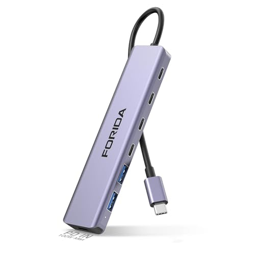 FORIDA Aluminum Alloy 10Gbps USB C Hub, Portable 7-Port Multiport USBC Splitter, 4 USB-C 3.2, 2 USB 2.0, 100W PD Fast Charging Port, USB 3.2 HUB for Laptops, MacBook, iPad, Surface Pro(Gray) - color: Gray, size: 7 In 1