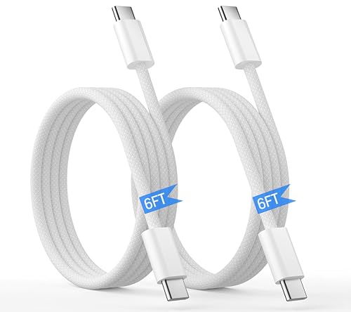 【2-Pack 6.6FT】 USB C to USB C Fast Charging Cable, Braided Type-C Cord for iPhone 17/16/15/Pro/Max, iPad Pro/Air/Mini, MacBook, Galaxy S24/S23/S22, Pixel 7/6-60W PD Durable White Charger Cable - style: Type C 6.6FT (White)