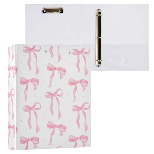 Bowknot Riband Pink Bow Dots Preppy Cute Binder 3 Ring 1.5 Inch Binder with Clipboard&Pockets, Hardcover Binders Heavy Duty Large File Folder for Office School Supplies - Holds 200 Sheets - color: Bowknot Riband Pink Bow, size: 1 Pack-12.4x10.63in