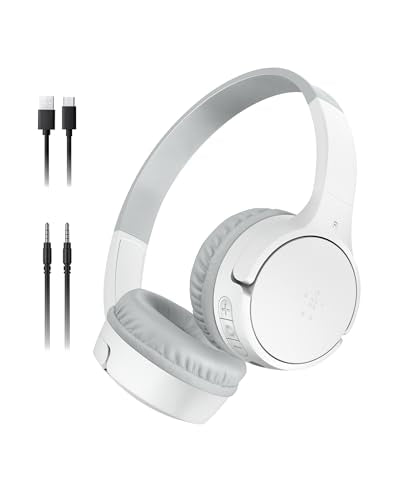 Belkin SoundForm Mini - Wireless Bluetooth Kids Headphones, 30H Battery, 85dB Safe Volume Limit, Built-in Microphone - Toddler On-Ear Earphones for iPhone, iPad, Fire Tablet, Ideal for School - White - color: White, style: Wireless (USB-C)