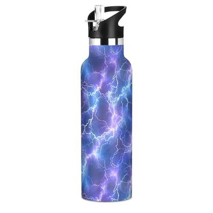 Sport Water Bottle 20 oz Lightning Pattern Kids Stainless Steel Vacuum Insulated Water Flask for Gym School - color: Lightning