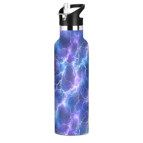 Sport Water Bottle 20 oz Lightning Pattern Kids Stainless Steel Vacuum Insulated Water Flask for Gym School - color: Lightning