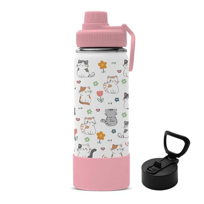 Cat Gifts for Girls Women, 18oz Cats Water Bottle with 2 Lids (Spout and Straw Lid), Kids Insulated Stainless Steel Cat Lovers Tumbler Cup, Birthday Gifts for Women Teen Girl - color: Cat-1