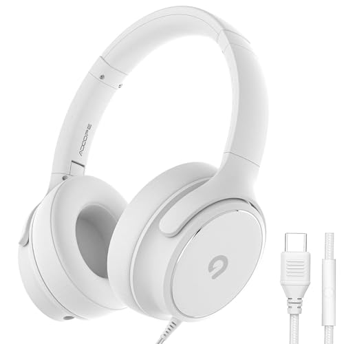 ADOOPE USB C Wired Over-Ear Headphones with Mic, Hi-Fi Stereo Sound, Noise-Isolating Ear Cups, Comfortable Fit for iPhone15/16, Samsung Galaxy S24/S23, Type-C Phones & Tablets (White) - color: White