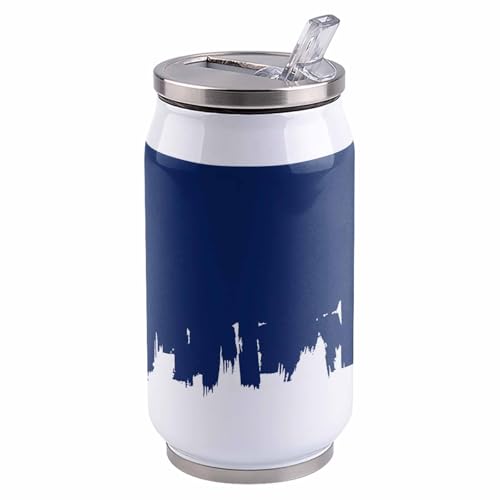 T&H XHome Abstract Graffiti Art 14oz Stainless Steel Tumbler with Lid & Straw-Double Wall Vacuum Insulated Travel Mug Modern Navy Blue White Painting Water Bottle Coffee Beverage Drinks Cup - size: 14 Ounces
