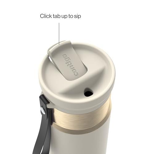 Contigo SnapSeal 709.8ml(24온스) 스테인리스 스틸 진공 단열 물병, 누출 방지 자동 닫힘 뚜껑, 휴대용 스트랩 및 재사용 가능한 빨대, BPA 프리 및 납 프리, 식기세척기 사용 가능 - color: 오트밀크 샴페인, size: 24온스