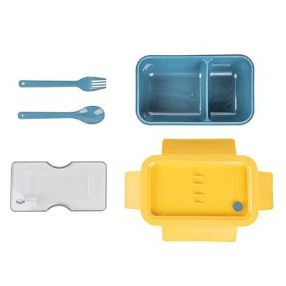 Restaurantware-Bento Tek 28.7 Ounce Bento Boxes, 10 Reusable Lunch Containers - With Fork And Spoon, Does Not Contain BPA, Blue And Yellow Plastic Reusable Lunch Boxes, Microwavable, Dishwashable - size: 10 Count, style: 29 oz - Blue