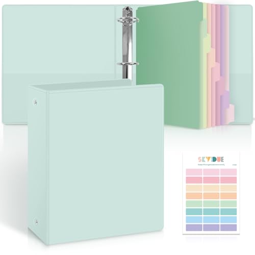 SKYDUE 2 Inch 3 Ring Binder with 8 Tab Dividers & 24 Labels, Large Capacity Pastel Binder Organizer for Letter Size Paper, Aesthetic School Binder for Documents, Office & Home Organization, Green - color: Green, size: 2 Inch