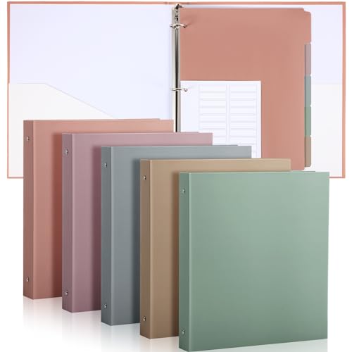 Ctosree 5 Sets 1 Inch Heavy Duty 3 Ring Binder with 2 Pockets with 5 Tab Dividers 8.5 x 11 Inch Plastic Film and File Folder Labels for Letter Size Paper Office Home Supplies(Pastel Color) - color: Pastel Color