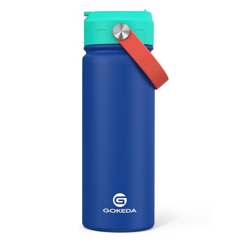 GoKEDA 18oz Kids Water Bottle, Stainless Steel Straw Cup - color: Dark Green Blue