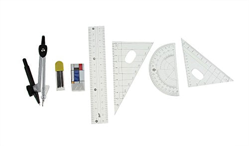Drawing Compass,7-piece Metal Compass Ruler Set Students Study Geometry Kit Math Drawing Ruler Drafting Tools Math Geometry Tools for Circles with Carrying Case