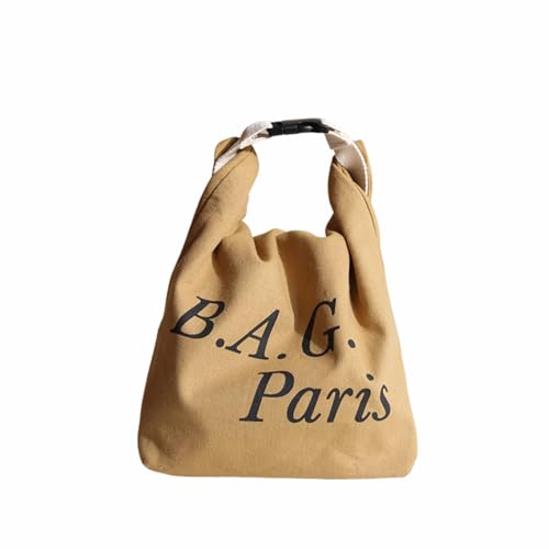 Japanese Bento Bag, Stylish Smiley Face Canvas Insulated Lunch Tote with Handle and Buckle Roll-up Lunch Bag - color: Yellow