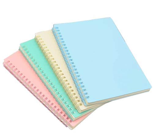 4 Pcs A5 Size Spiral Notebook, 4 Color 8.3 Inch x 5.9 Inch Thick Plastic Hardcover 7mm College Ruled 80 Sheets for Study and Notes (light) - color: light