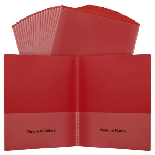 Apipi 24 Pcs Take Home Folders with Pockets for Elementary Students, Red | Durable Kindergarten Parent-Teacher Communication Plastic Folders, Back to School Teacher Supplies for Classroom - color: Red