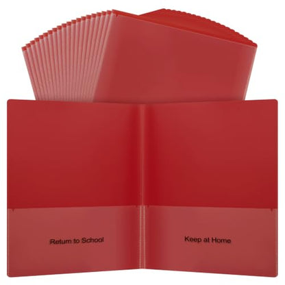 Apipi 24 Pcs Take Home Folders with Pockets for Elementary Students, Red | Durable Kindergarten Parent-Teacher Communication Plastic Folders, Back to School Teacher Supplies for Classroom - color: Red