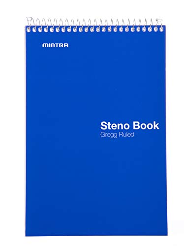 Mintra Office Steno Books Set - Top-Spiral Bound, Gregg Ruled, 70 Green Tint Sheets, Primary Color Covered Notebooks for Office, Professional, School & Work, Note-taking, Writing Pads, 6"x9", 4 Pack