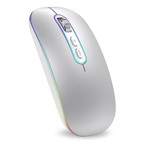 cimetech Rechargeable Wireless Mouse, 2.4G & BT Slim Mouse for MacBook with USB Receiver, Silent Click, 1600 DPI for Office Travel Mac Air Pro/PC/Laptop/Computer - color: Silver