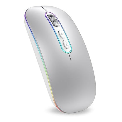 cimetech Rechargeable Wireless Mouse, 2.4G & BT Slim Mouse for MacBook with USB Receiver, Silent Click, 1600 DPI for Office Travel Mac Air Pro/PC/Laptop/Computer - color: Silver