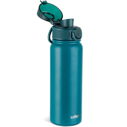 GOPPUS Insulated water bottle 20 oz Stainless Steel Water Bottle BPA-Free Sports Water Bottles, Great for Travel,Silicone Spout Lid- Leak & Sweat Proof with Anti-Dust(Blue green) - color: Blue green