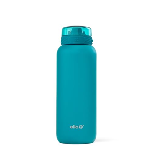 Ello Cooper 32oz Stainless Steel Water Bottle with Straw and Carry Handle, Double Walled and Vacuum Insulated Metal, Leak Proof Locking Lid with Soft Silicone Spout, Reusable, BPA Free, Antigua - color: Antigua, size: 32 Ounces