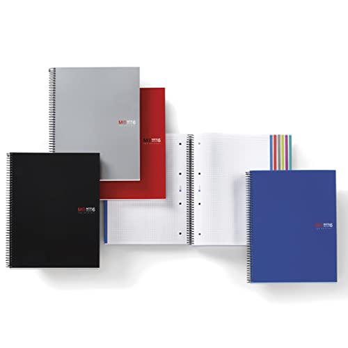 Miquelrius 8.25 x 11.75 A4 Wirebound Notebook, 6-Subject, Graph Paper, Black (2824)