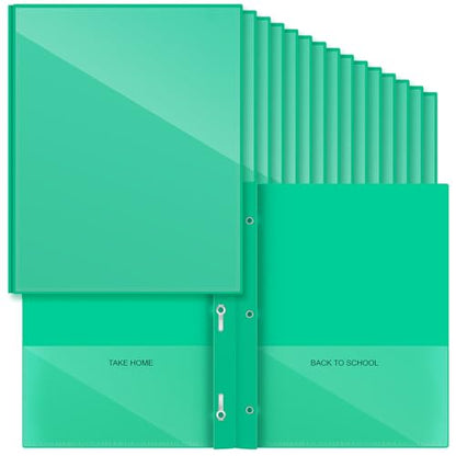 Henoyso 48 Pcs Green Plastic Folders with Clear Front Pocket and 3 Prong Take Home Plastic 2 Pocket Folder Back to School for Students Parent Teacher Communication for School Office - color: Green