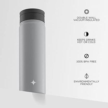 JoyJolt Triple Insulated Water Bottle with Straw Lid AND Flip Lid! 22oz Water Bottle, 12 Hour Hot/Cold Vacuum Insulated Stainless Steel Water Bottle. BPA-Free Leakproof Water Bottles - Thermos Bottle - color: Dove Grey, size: 22 Ounces