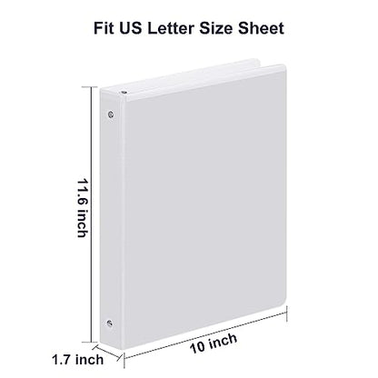 3 Ring Binder 1 Inch, ViVin Sturdy 1"-Round Ring Binder with 2 Interior Pockets, Clear View Cover, PVC-Free, Fits 200 Sheets of 8.5'' x 11'' Paper, Office Home School (6 Pack, White) - color: White, size: 1 Inch, style: 6 Pack