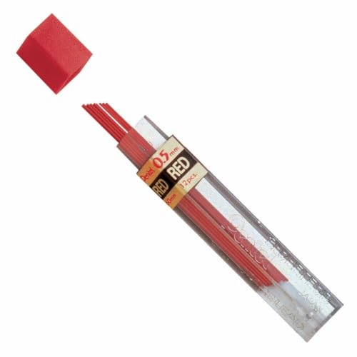 Pentel Lead 0.5mm, Red, 12 Leads Per Tube, Box of 12 Tubes (PPR-5) - size: 12 Count (Pack of 1)