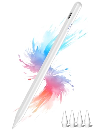 Stylus Pen for iPad (2018-2026), Fast Charge for iPad Pencil with Palm Rejection, Active Pen Compatible with Apple iPad A16 11/10/9/8/7/6, iPad Pro M5/M4/11/12.9", Mini 5/6, Air 3/4/5/M2/M3 - color: A19D-White