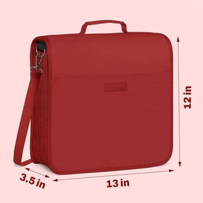 SUNEE Zipper Binder 3 Ring, 3 Inch O-Ring with Handle and Shoulder Strap, 600-Sheet Capacity, 5-Tab Expanding File Folder, Multi-Pockets for Middle School Organizer Binder with Zipper, Bright Red - color: Bright Red