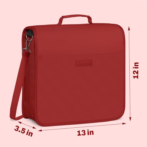 SUNEE Zipper Binder 3 Ring, 3 Inch O-Ring with Handle and Shoulder Strap, 600-Sheet Capacity, 5-Tab Expanding File Folder, Multi-Pockets for Middle School Organizer Binder with Zipper, Bright Red - color: Bright Red