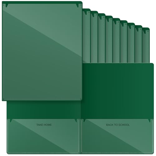 Henoyso 24 Pcs Folders with Pocket School to Home Folder Heavy Duty 2 Pocket Homework Folders with Clear Front Pockets for School Students Parent Teacher Communication (Dark Green) - color: Dark Green