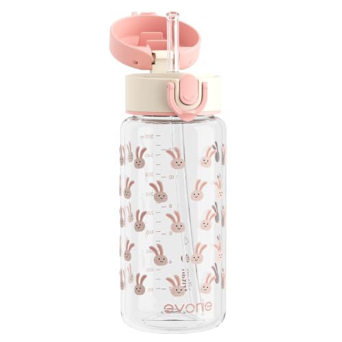 Evorie Tritan Kids Water Bottle with Straw, 13oz BPA-Free Leak-Proof Drinking Bottle for School & Travel, Lightweight Clear Water Bottle, Dishwasher Safe, for Kids Ages 3+ (Pink Rabbit) - color: Pink Rabbit