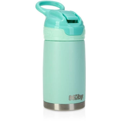 Nuby Thirsty Kids No Spill Flip-It Reflex Stainless Steel Travel Cup or Water Bottle - 10 Oz - 18+ Months - Aqua Mint - Back to School Essentials - size: 10.1 Ounces, style: Aqua