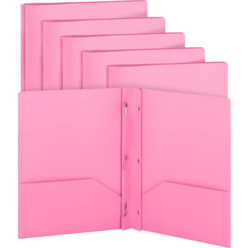 Plastic Folders with Pockets and Prongs Pink - Two Pocket Folder with Brads - 3 Prong Folders with Pockets for Letter Size Sheets, Also Available in Blue, Green, Red, Purple, and Grey, 6 Pc –by Enday - color: Pink, size: 6