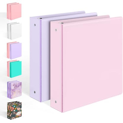 2 Pack BinderX Extra Durable 3 Ring Binder, 2 Inch Binder Round Ring, Fits 900 Sheets of 8.5x11 Paper, Customizable View Cover with Inside Pockets, Cute School Supplies for Girls, Pink & Purple - color: Pink & Purple, size: 2 Inch