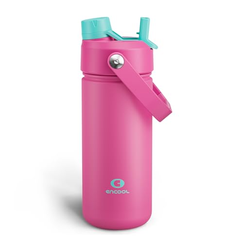 ENCOOL Insulated Water Bottle with Straw Stainless Steel Water Bottle, Leak-Proof, BPA-Free, Double Wall Vacuum Keeps Cold for 24 Hours for Sports, Travel, School (18 oz, Light Crimson) - color: Light Crimson, size: 18 Ounces