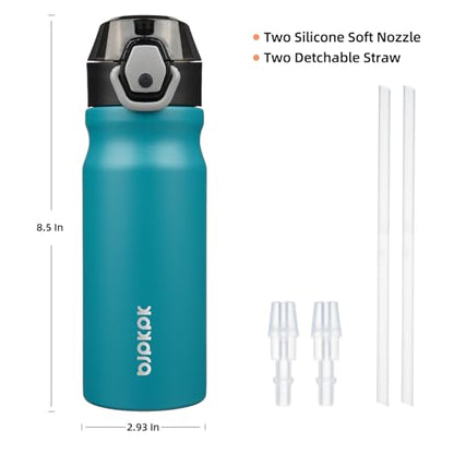 BJPKPK 18oz Insulated Water Bottle with Straw Stainless Steel Double Wall Water Bottles BPA Free Leak Proof Thermal Flask with Lockable Flip Lid and Soft Silicone Spout,Laguna - color: A-Laguna, size: 18 Ounces