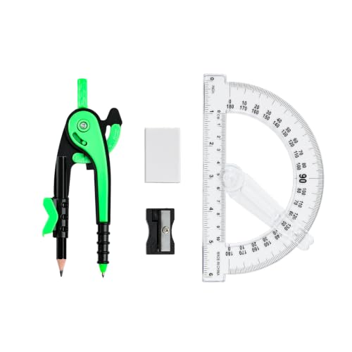 Vobou Compass and Protractor Set, 6 Inch Swing Arm Protractor (Dark Green) | Compasses for Math for Drafting, Sharpener, Eraser and 180 Degree 6 Inch Clear Protractor, Easy Grip, School Supplies - color: Dark Green