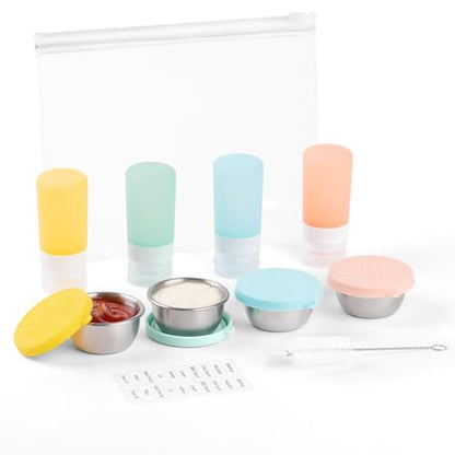 MICEBAY 8-Pack Salad Dressing Container To Go, 2-oz Silicone Small Condiment Squeeze Bottles and 1.6 oz Stainless Steel Sauce Containers Cups, Leakproof Condiment Containers with Lids for Lunch Box - color: Candies, size: 2-oz