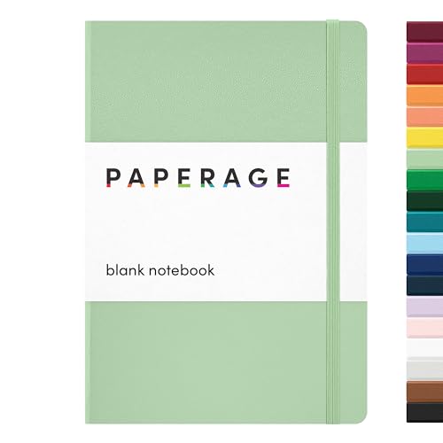 PAPERAGE Blank Journal Notebook, (Sage Green), 160 Pages, Medium 5.6 in x 8 in - 100 GSM Thick Paper – Hardcover Journaling Notebook for Work, School, Note Taking or Sketching - color: Sage Green, style: D. Blank