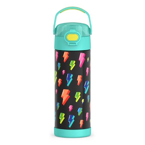 THERMOS FUNTAINER Water Bottle with Spout, 16oz, Lightning Bolt Girl | Kids Stainless Steel Insulated Water Bottle, Keeps Drinks Cold Longer for School & Play, BPA-Free - color: Lightning Bolt Girl, size: 16 Ounces